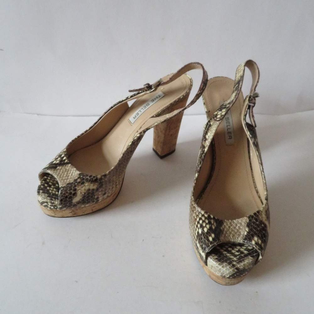 THE SELLER BROWN & GRAY SNAKESKIN OPEN-TOE SANDAL